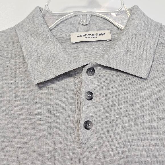 Chic Light Gray Cashmere Polo Sweater for Men - Stylish Long Sleeve, Size M - Picture 2 of 8